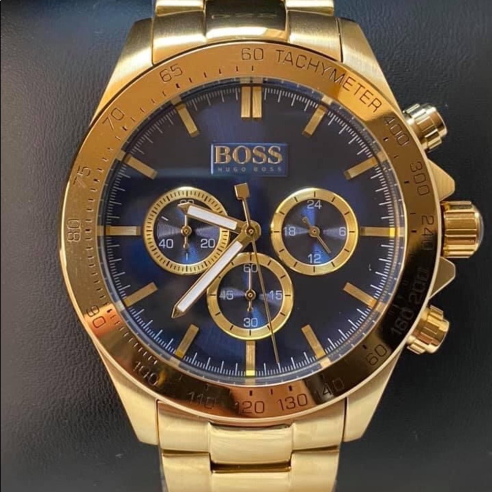 HB1513340 - Hugo Boss Men’s Ikon Chronograph Gold-Tone Blue Dial Watch